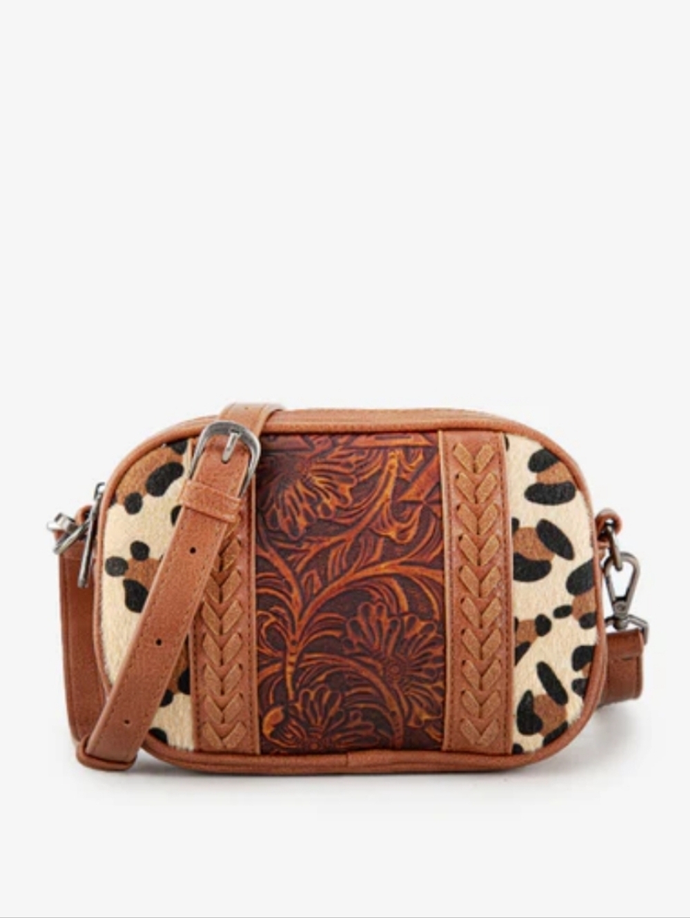 Montana West Brown Leather Crossbody Pouch with Tan Accents